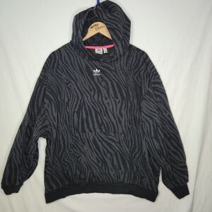 Adidas Ladies Black And Gray Zebra Striped Hoodie Size L/XL